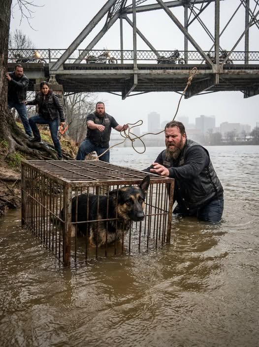 A Biker Saw a Locked Cage Floating Down the Cumberland River With a Dog Trapped Inside — What She Dragged Back From the Sinking Bars Led Police to Forty More Dogs